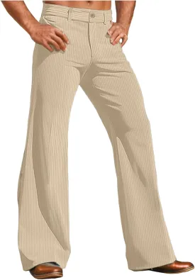 Men's Bell Bottom Pants Relaxed Fit Stretch Vintage Flared Trousers 70s Disco Outfits Baggy Casual Pants with Pockets