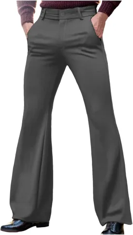 Men's Bell Bottom Pants Relaxed Fit Stretch Vintage Flared Trousers 70s Disco Outfits Baggy Casual Pants with Pockets