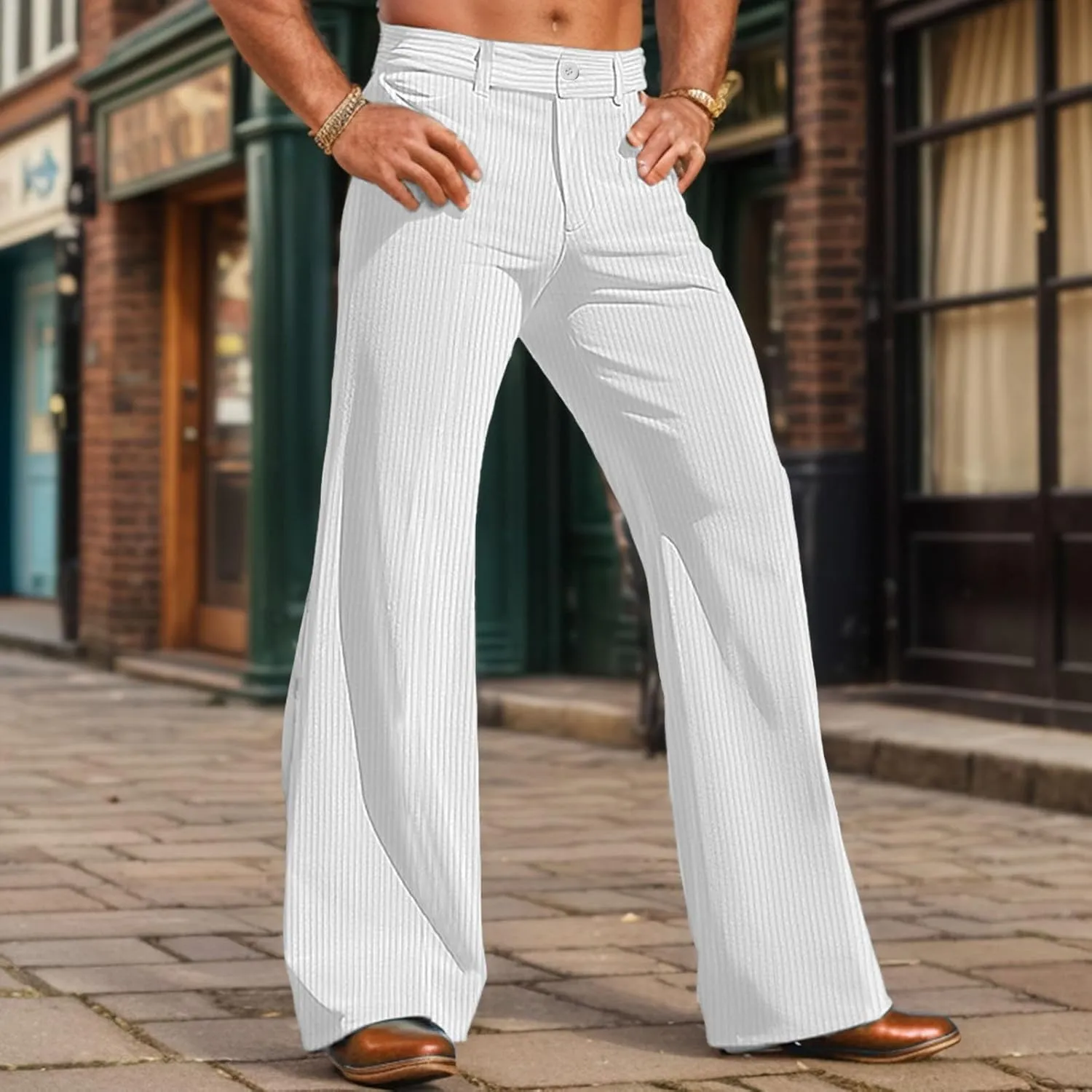 Men's Bell Bottom Pants Relaxed Fit Stretch Vintage Flared Trousers 70s Disco Outfits Baggy Casual Pants with Pockets