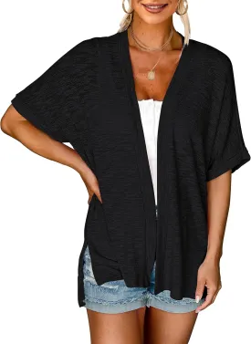 MEROKEETY Womens 2025 Summer Lightweight Cardigan Short Sleeve Open Front Casual Loose Cover Ups