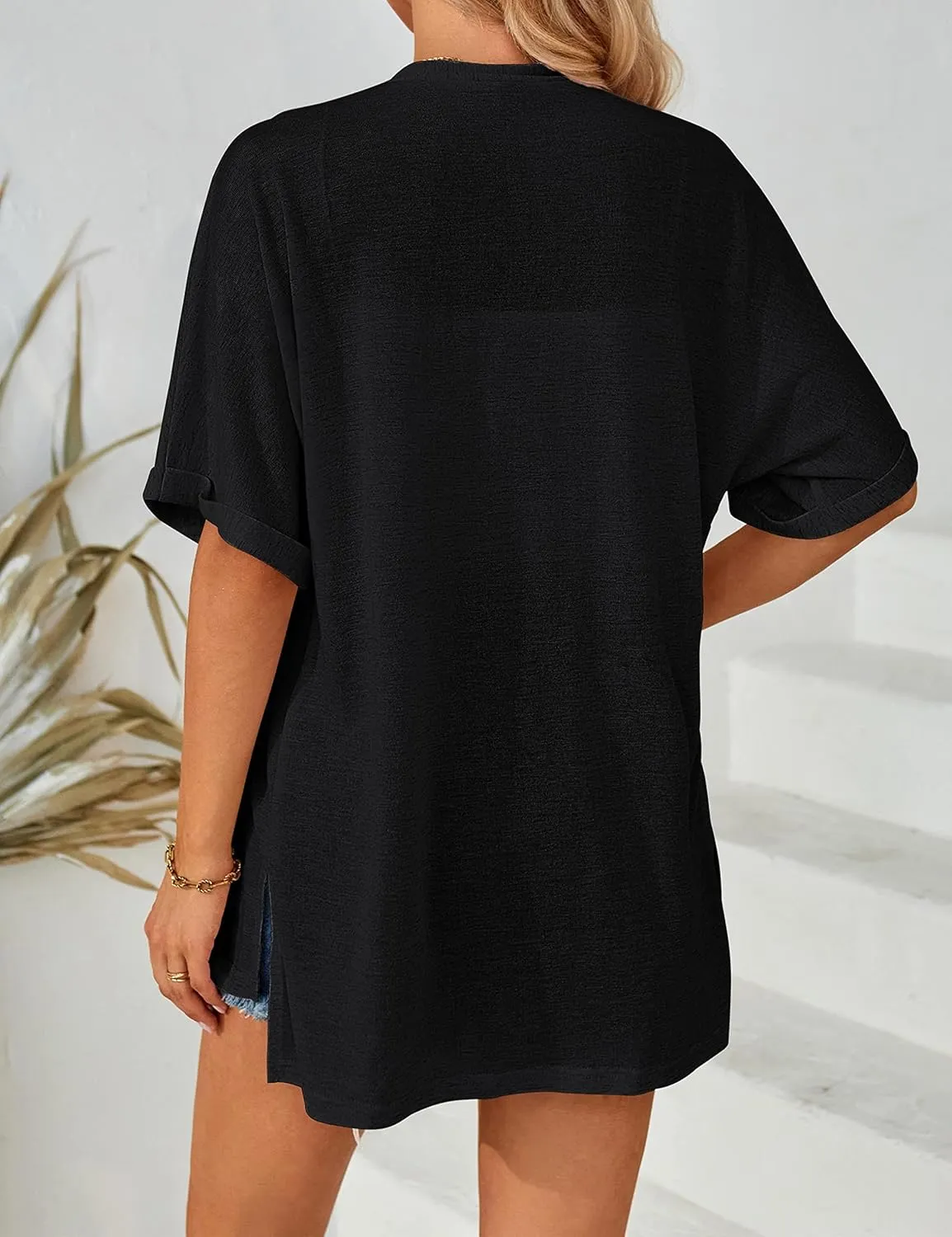 MEROKEETY Womens 2025 Summer Lightweight Cardigan Short Sleeve Open Front Casual Loose Cover Ups