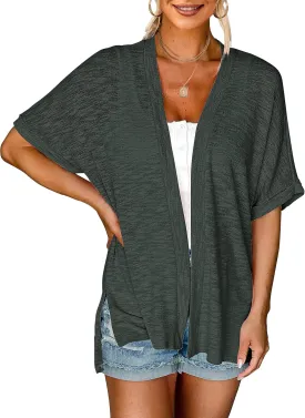 MEROKEETY Womens 2025 Summer Lightweight Cardigan Short Sleeve Open Front Casual Loose Cover Ups
