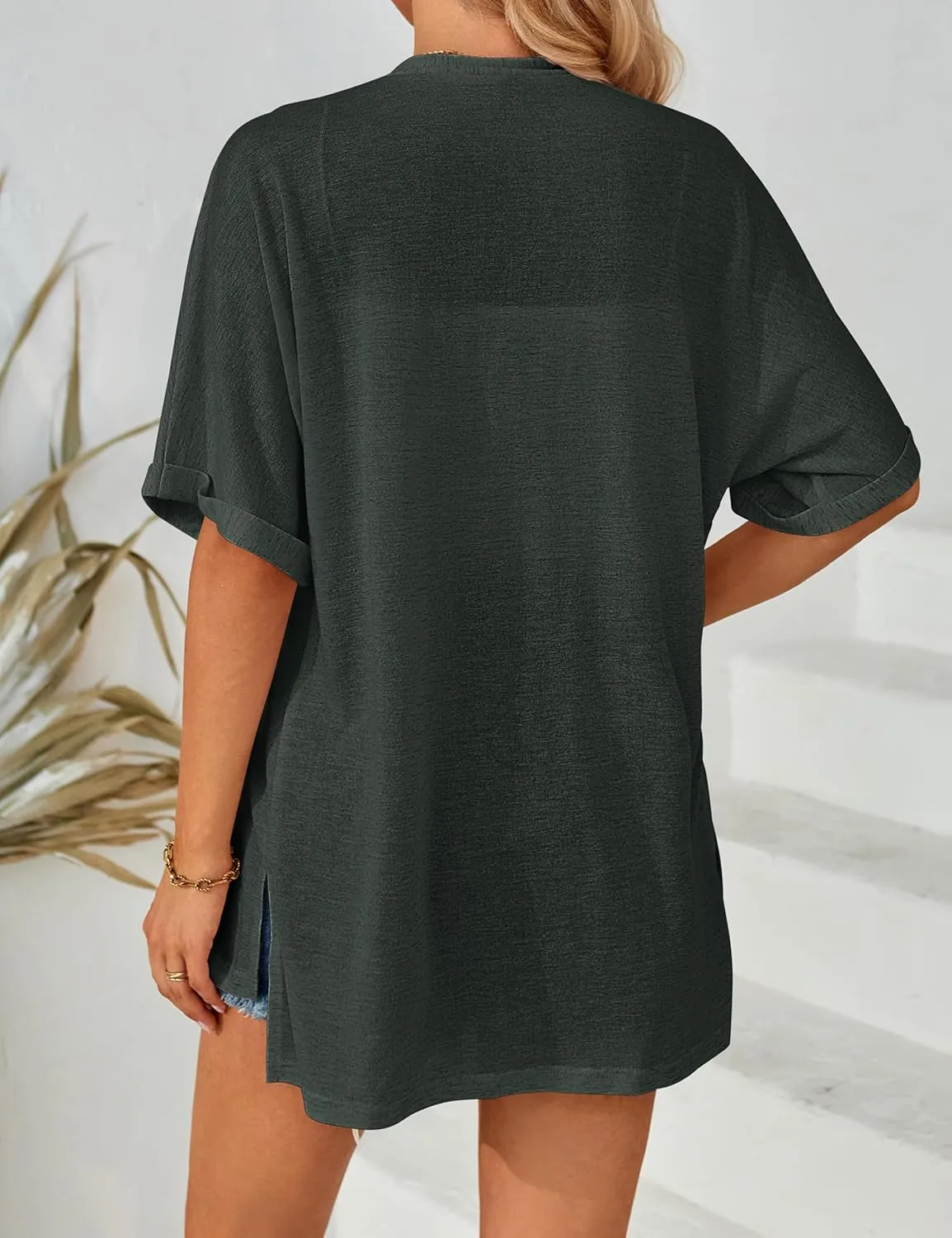 MEROKEETY Womens 2025 Summer Lightweight Cardigan Short Sleeve Open Front Casual Loose Cover Ups