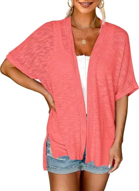 MEROKEETY Womens 2025 Summer Lightweight Cardigan Short Sleeve Open Front Casual Loose Cover Ups