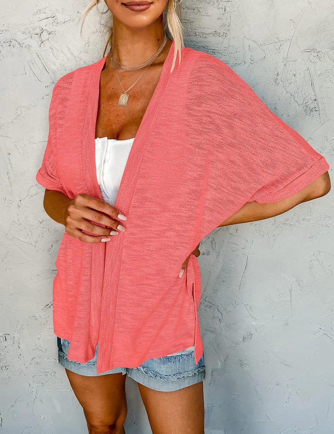 MEROKEETY Womens 2025 Summer Lightweight Cardigan Short Sleeve Open Front Casual Loose Cover Ups