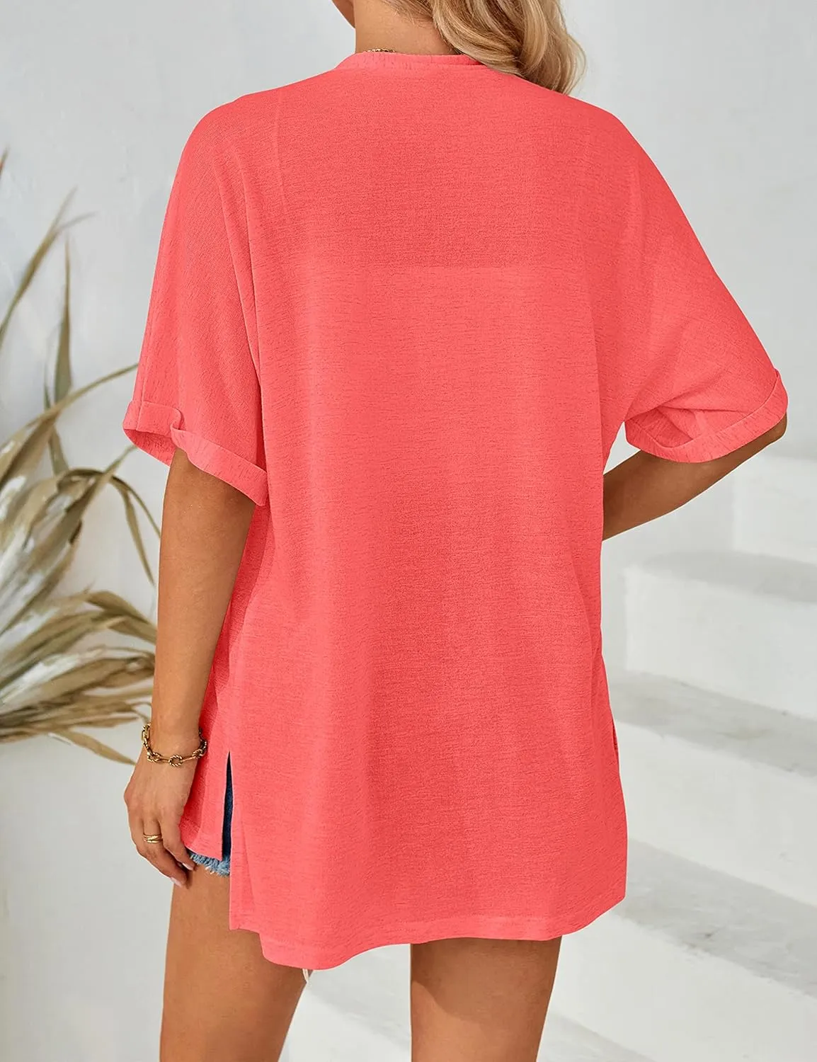 MEROKEETY Womens 2025 Summer Lightweight Cardigan Short Sleeve Open Front Casual Loose Cover Ups