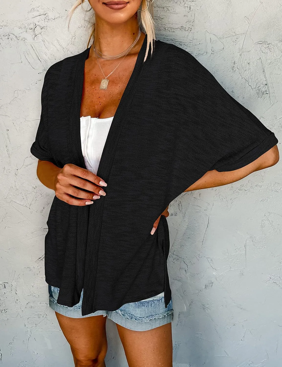 MEROKEETY Womens 2025 Summer Lightweight Cardigan Short Sleeve Open Front Casual Loose Cover Ups