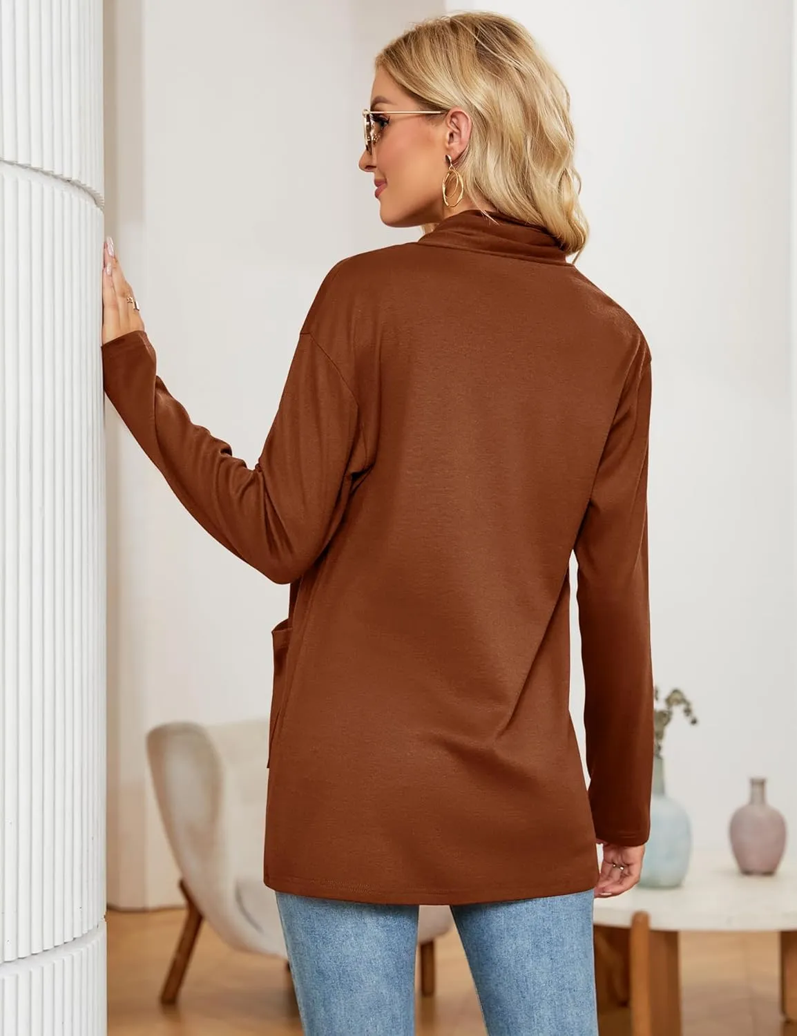 Micoson Women's Long Sleeve Open Front Cardigan Casual Loose Lightweight Cardigans with Pockets
