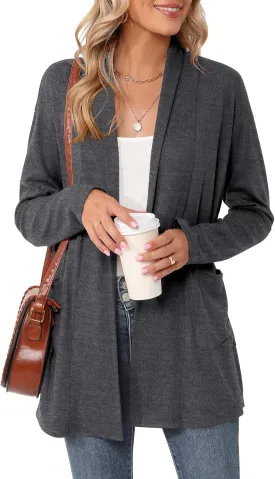 Micoson Women's Long Sleeve Open Front Cardigan Casual Loose Lightweight Cardigans with Pockets