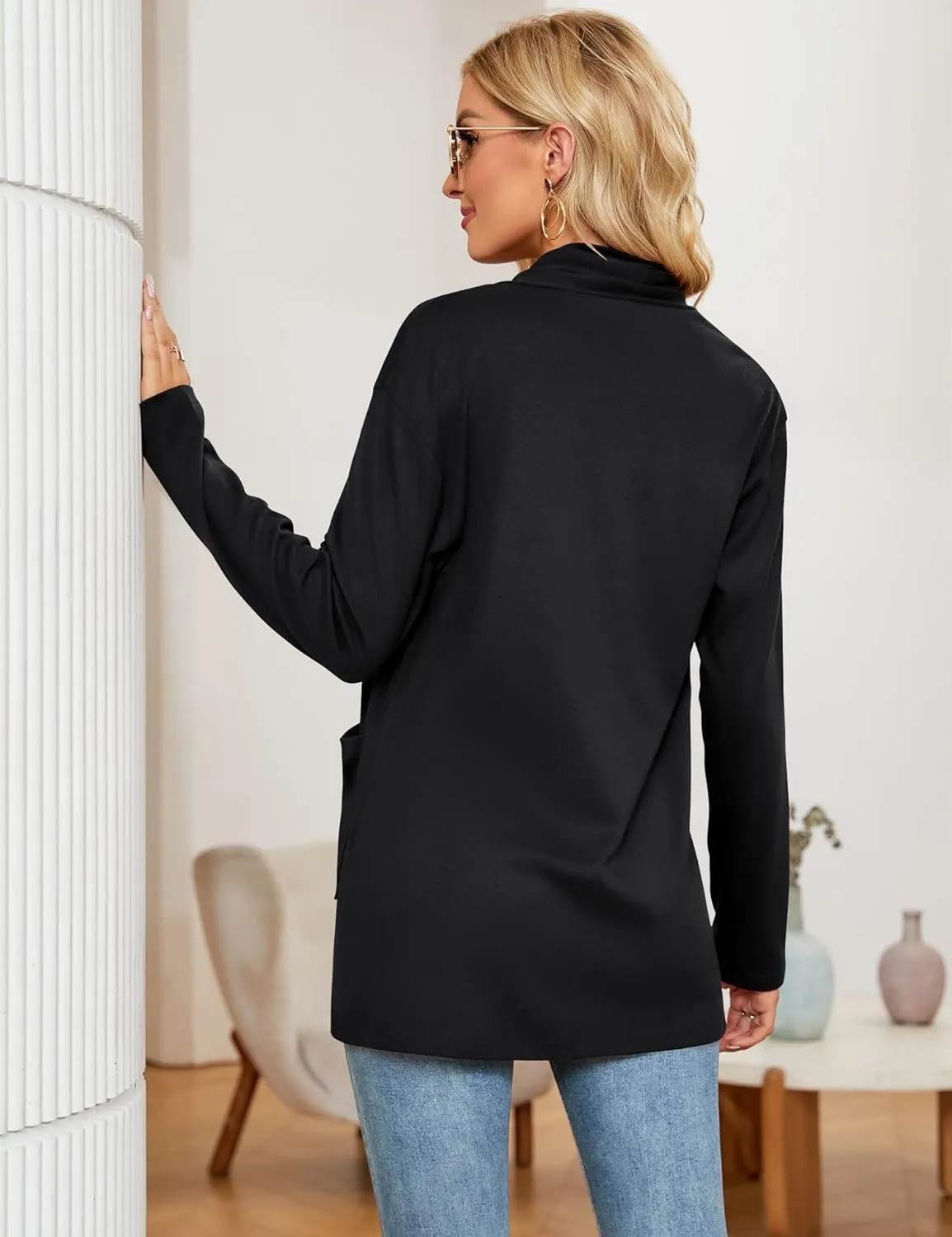 Micoson Women's Long Sleeve Open Front Cardigan Casual Loose Lightweight Cardigans with Pockets