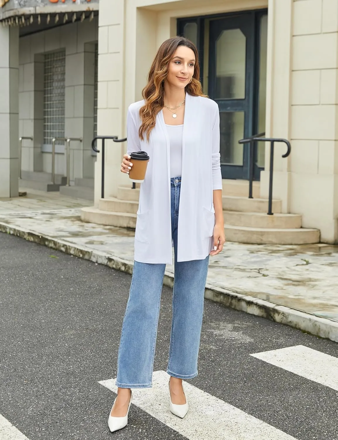 Newchoice Womens Casual Lightweight Cardigans with Pockets Loose Long Sleeve Open Front Cardigan