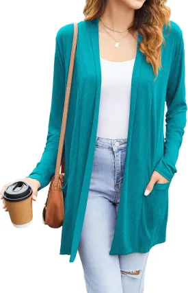 Newchoice Womens Casual Lightweight Cardigans with Pockets Loose Long Sleeve Open Front Cardigan