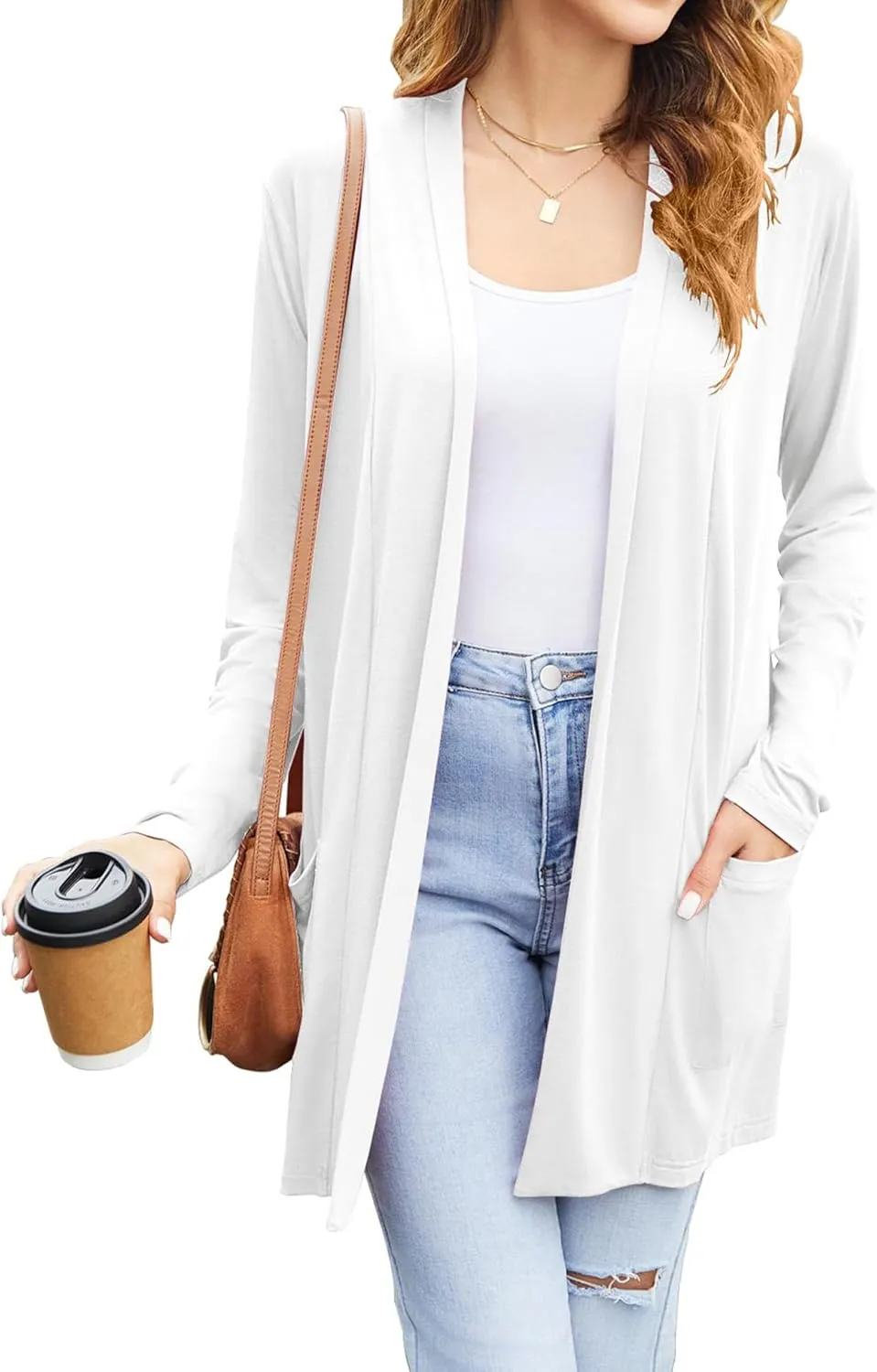Newchoice Womens Casual Lightweight Cardigans with Pockets Loose Long Sleeve Open Front Cardigan