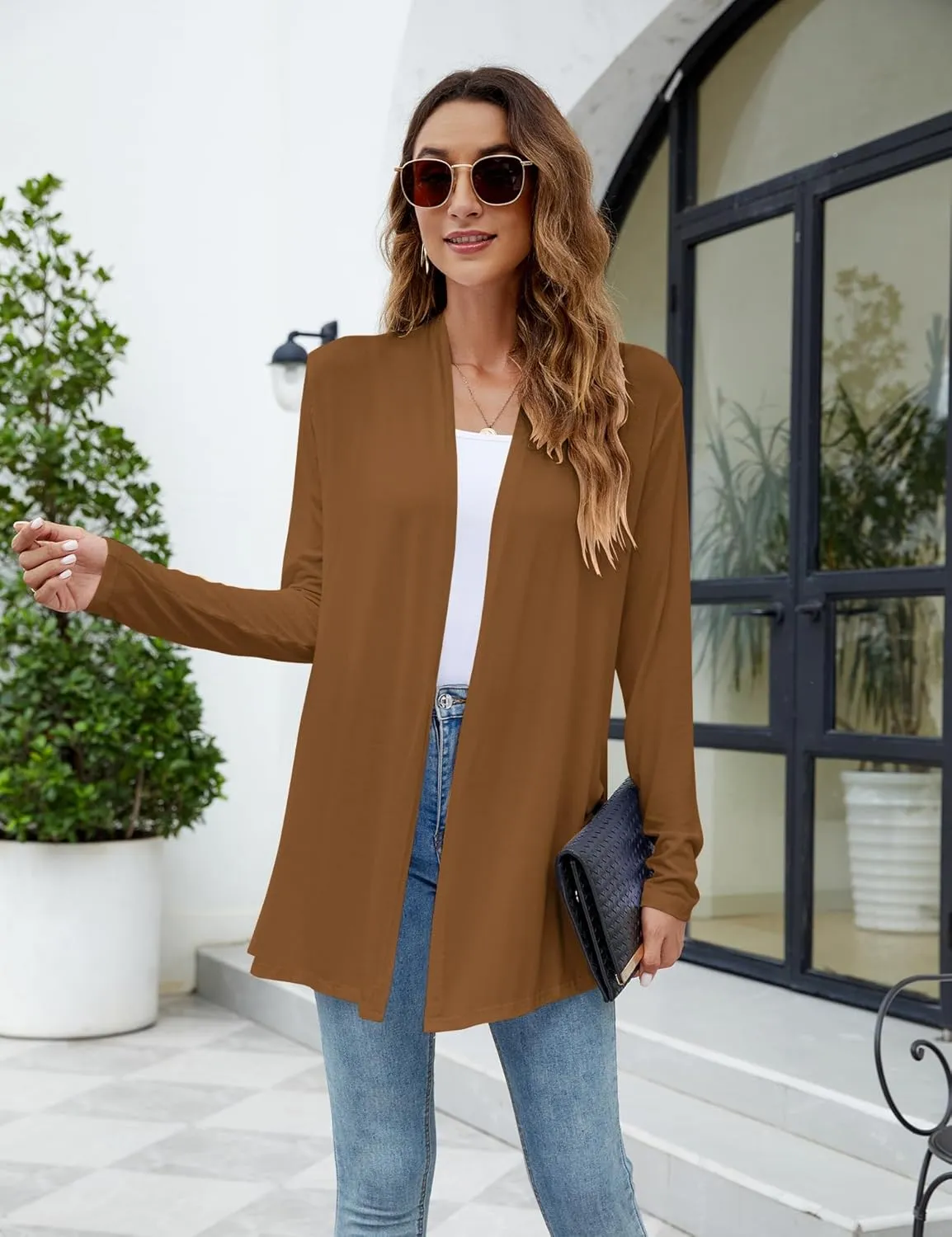 Newchoice Womens Casual Lightweight Long Sleeve Cardigan Soft Drape Open Front Fall Dusters (S-3XL)