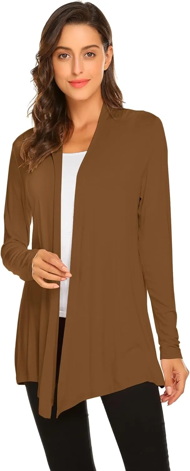 Newchoice Womens Casual Lightweight Long Sleeve Cardigan Soft Drape Open Front Fall Dusters (S-3XL)
