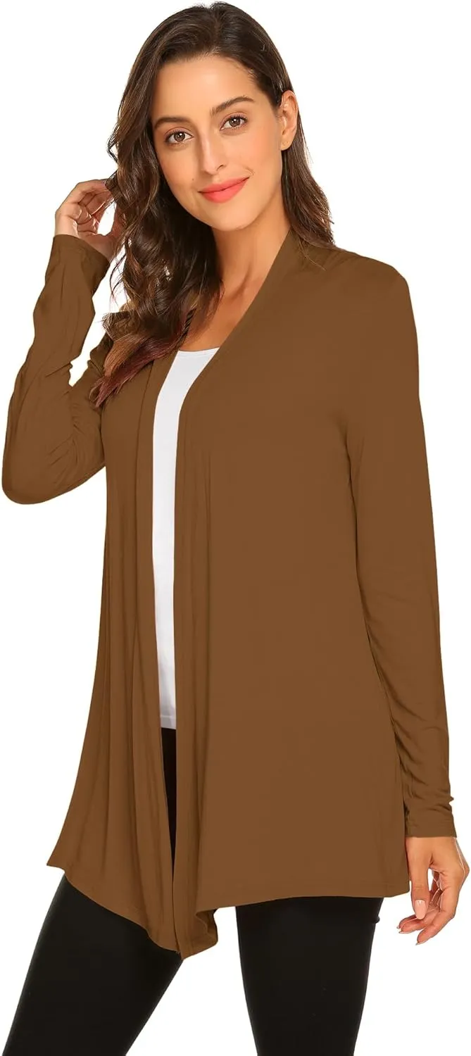 Newchoice Womens Casual Lightweight Long Sleeve Cardigan Soft Drape Open Front Fall Dusters (S-3XL)