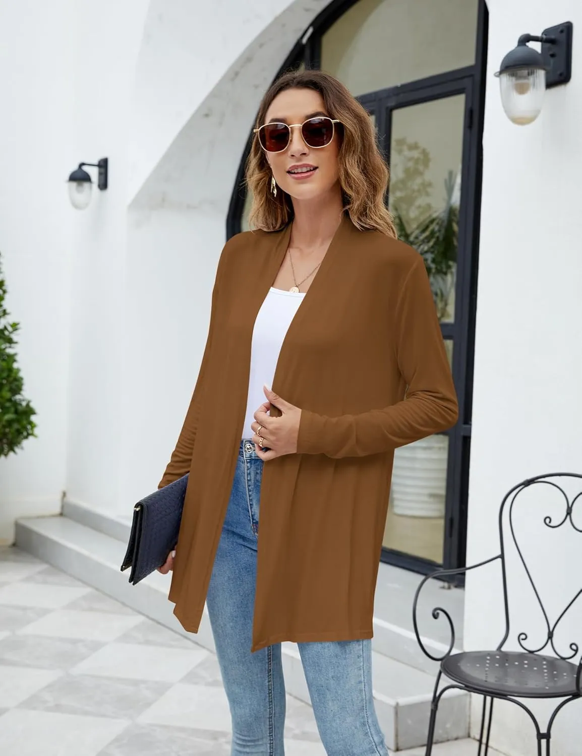 Newchoice Womens Casual Lightweight Long Sleeve Cardigan Soft Drape Open Front Fall Dusters (S-3XL)