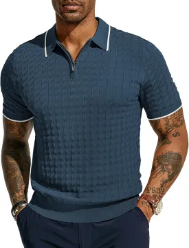 PJ PAUL JONES Men's Knit Polo Shirts Short Sleeve Quarter Zip Polo Shirt