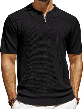 PJ PAUL JONES Men's Polo Shirts Quarter Zip Textured Knit Shirts Summer Shirt