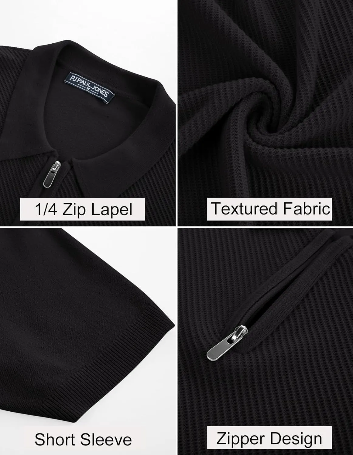 PJ PAUL JONES Men's Polo Shirts Quarter Zip Textured Knit Shirts Summer Shirt