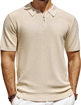 PJ PAUL JONES Men's Polo Shirts Quarter Zip Textured Knit Shirts Summer Shirt