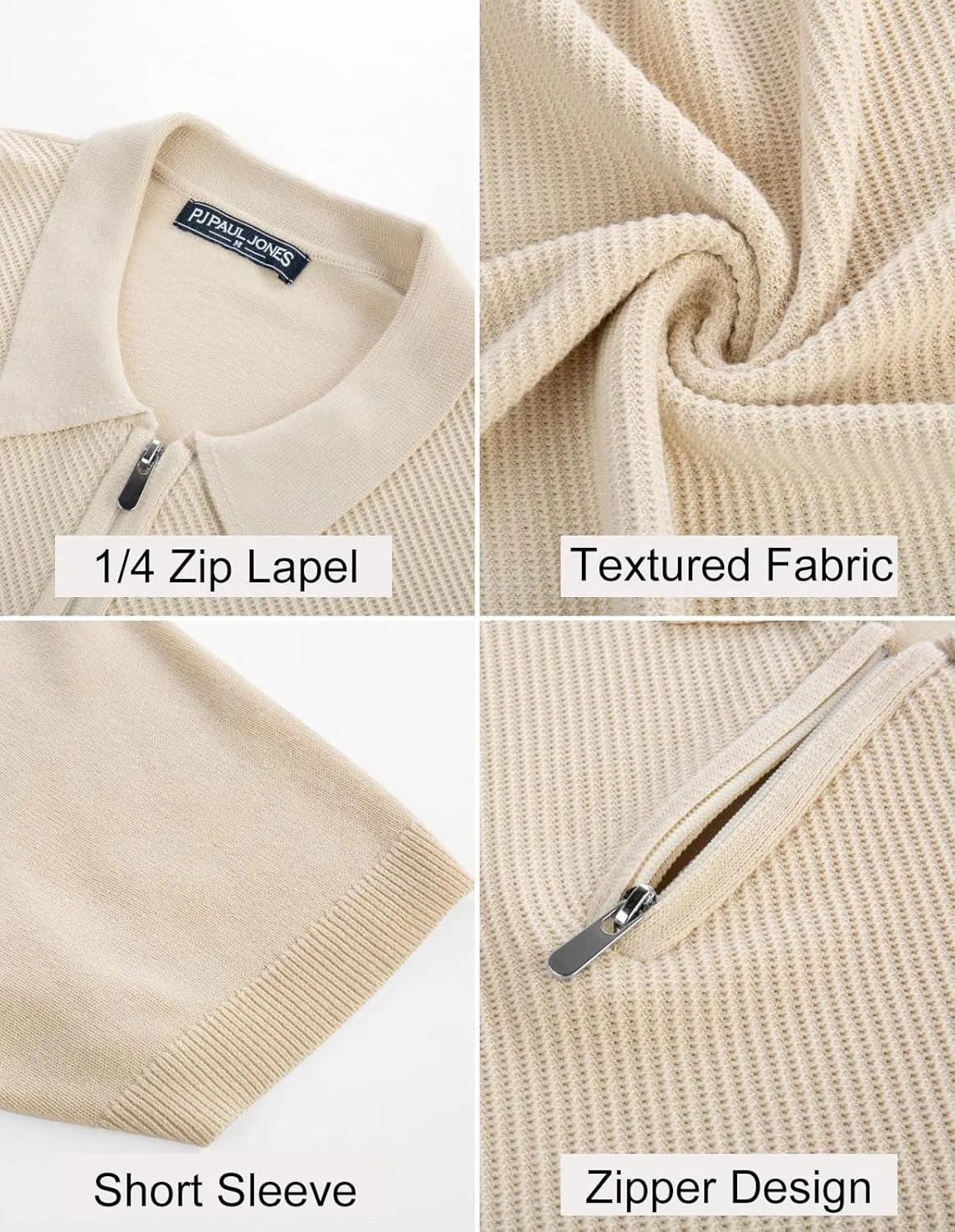 PJ PAUL JONES Men's Polo Shirts Quarter Zip Textured Knit Shirts Summer Shirt