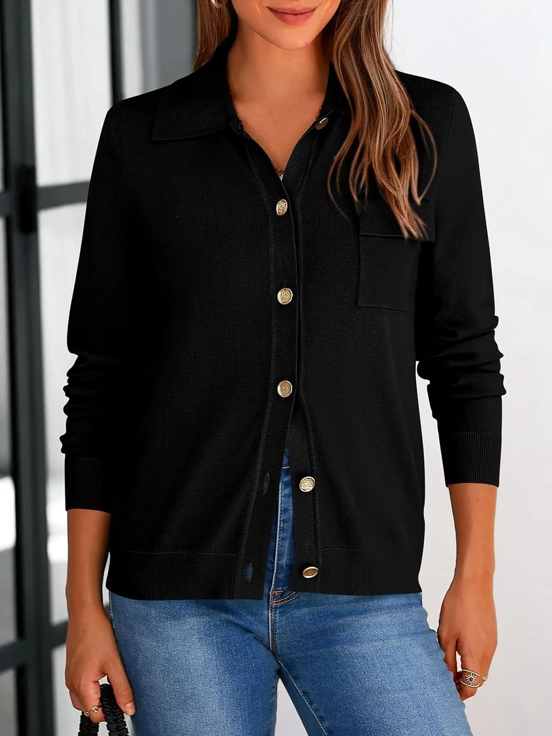 PRETTYGARDEN Women's 2025 Spring Long Sleeve Knitted Button Down Shirts Lightweight Cardigan for Women Dressy Casual Tops