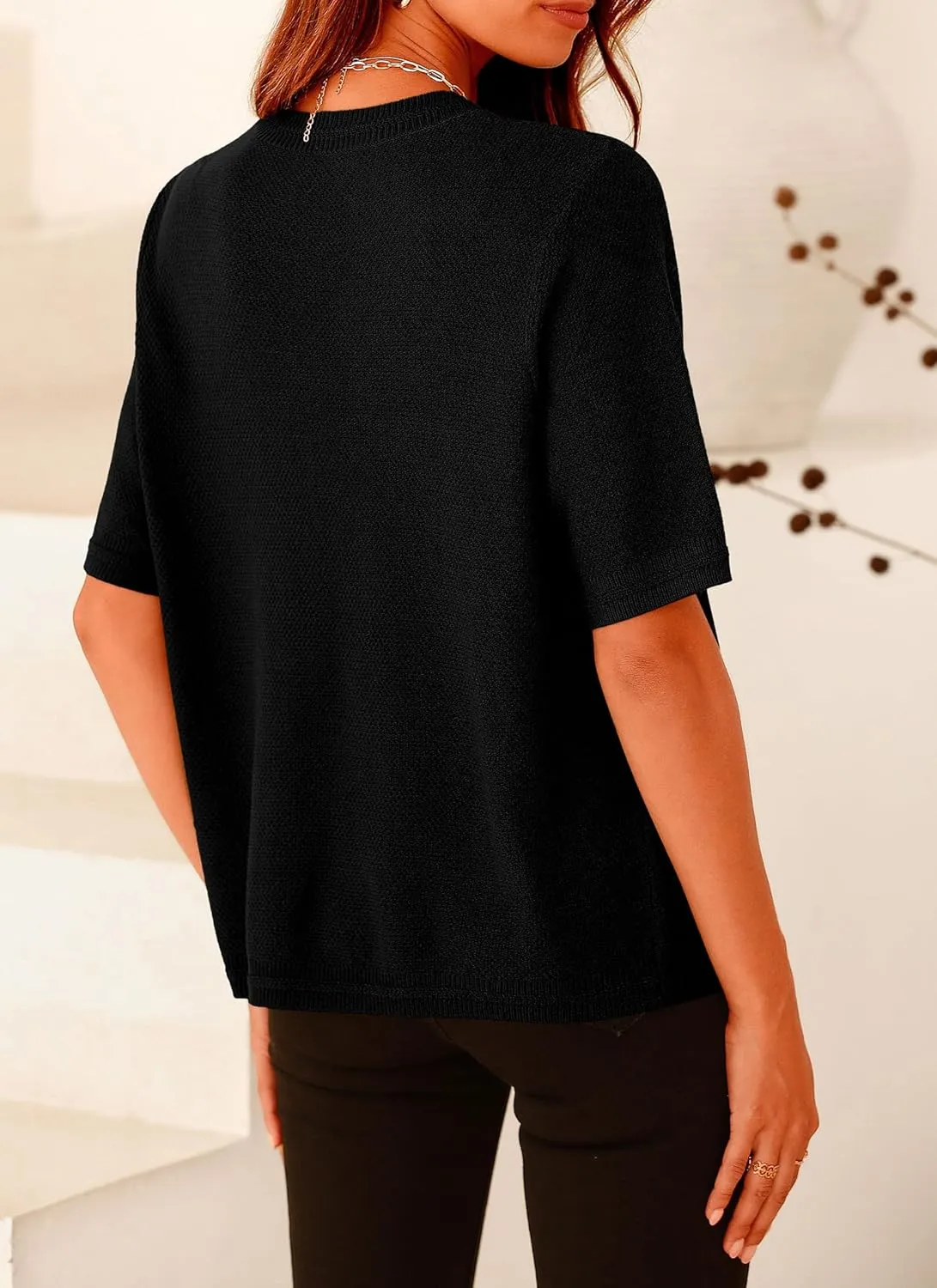 PRETTYGARDEN Women's Summer Button Down Shirts Casual Short Sleeve Crew Neck Ribbed Knit Blouse Top Cardigans