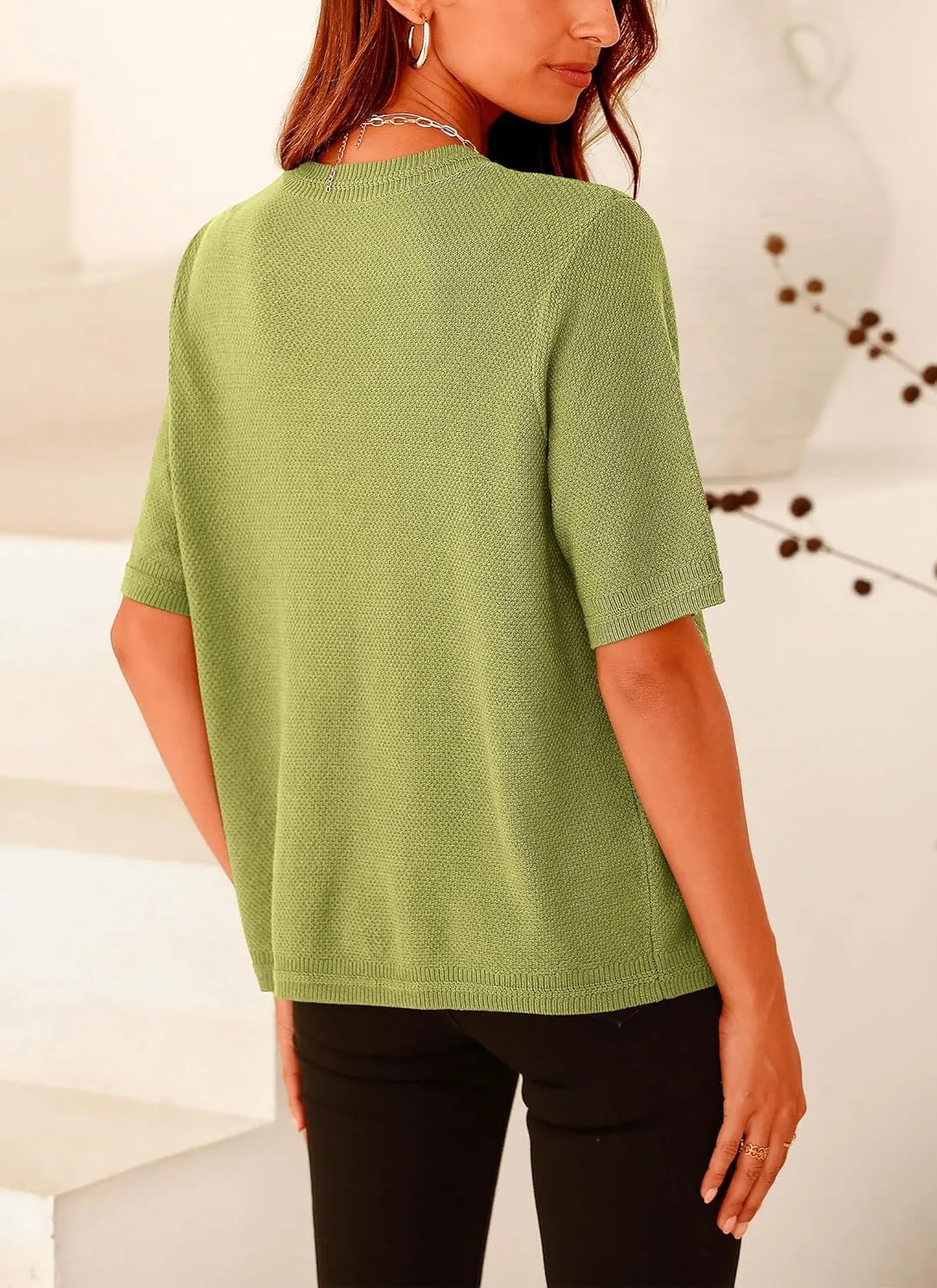PRETTYGARDEN Women's Summer Button Down Shirts Casual Short Sleeve Crew Neck Ribbed Knit Blouse Top Cardigans