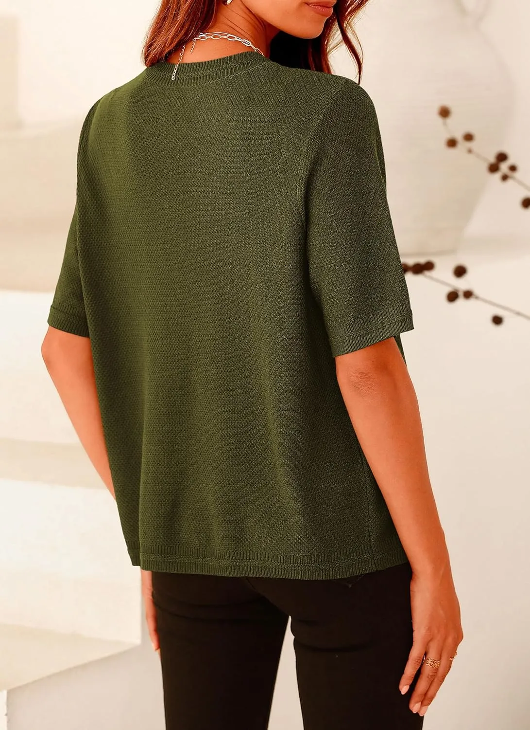 PRETTYGARDEN Women's Summer Button Down Shirts Casual Short Sleeve Crew Neck Ribbed Knit Blouse Top Cardigans