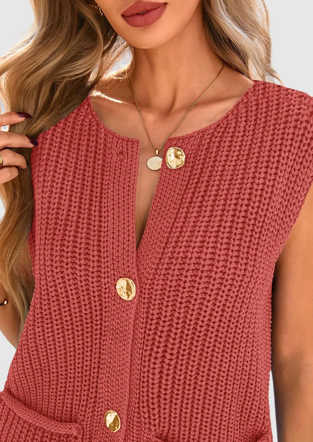 PRETTYGARDEN Women's Summer Sweaters Vest 2025 Sleeveless Button Down Cropped Pockets Chunky Knit Cardigan Trendy Tank Tops