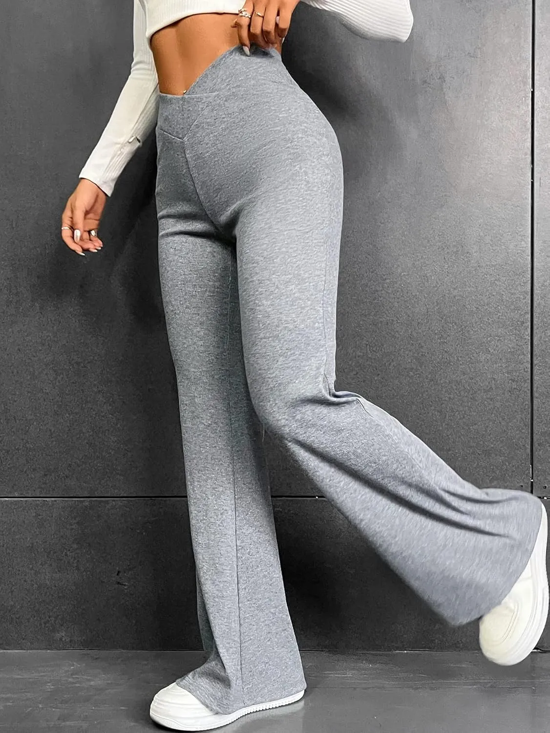 QCIV Women's Yoga Pants High Waisted Flare Leggings V Crossover Bell Bottoms Bootcut Sweatpants Stretch Trousers