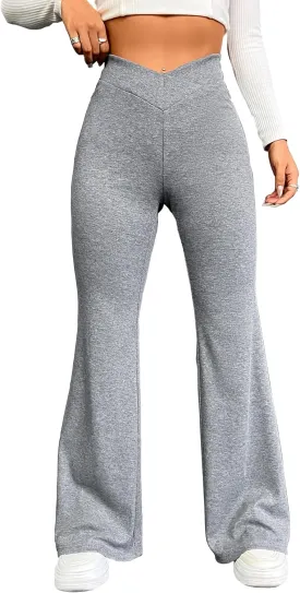 QCIV Women's Yoga Pants High Waisted Flare Leggings V Crossover Bell Bottoms Bootcut Sweatpants Stretch Trousers