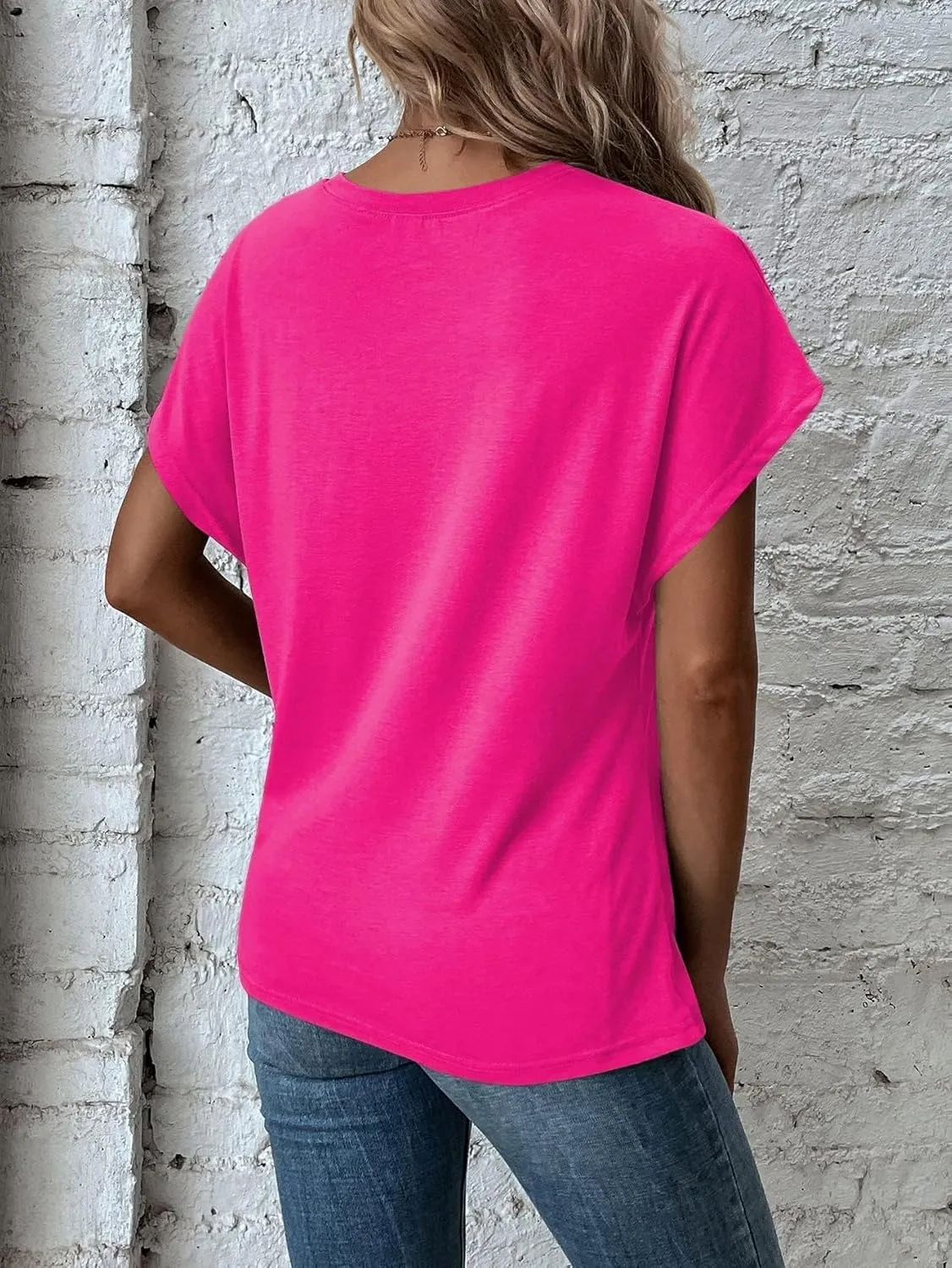 Remidoo Women's Asymmetrical Hem Round Neck Short Sleeve Twist Knot T Shirt Top