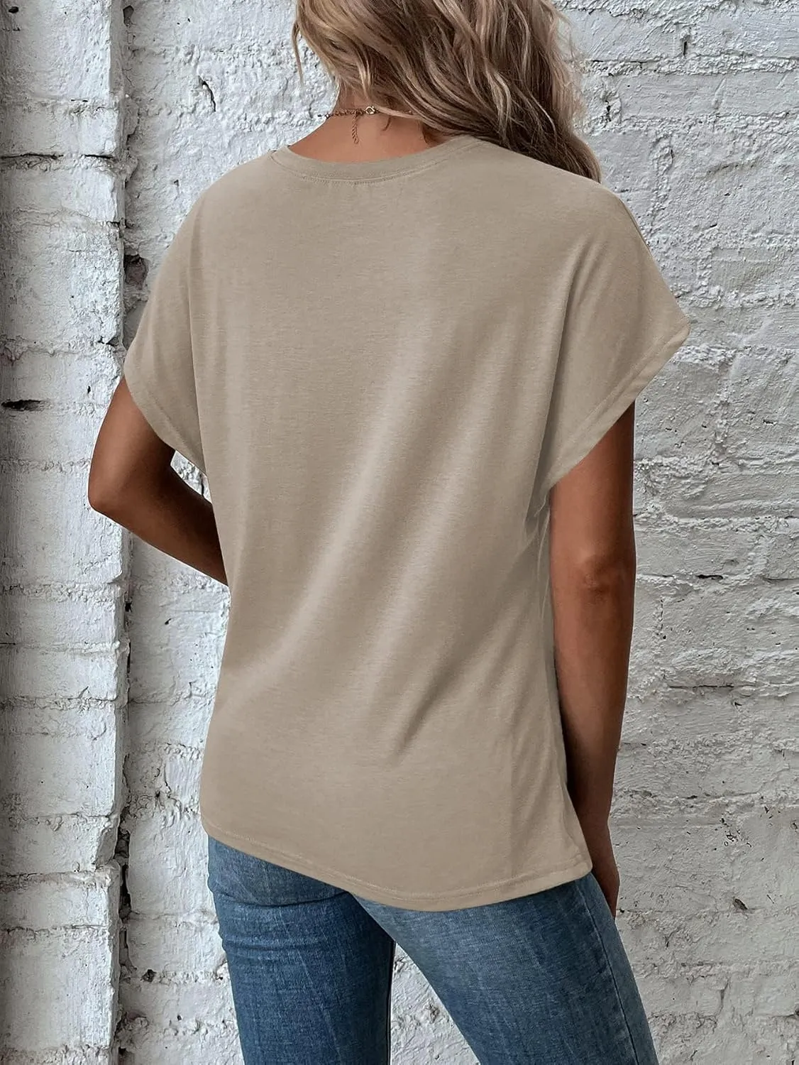 Remidoo Women's Asymmetrical Hem Round Neck Short Sleeve Twist Knot T Shirt Top