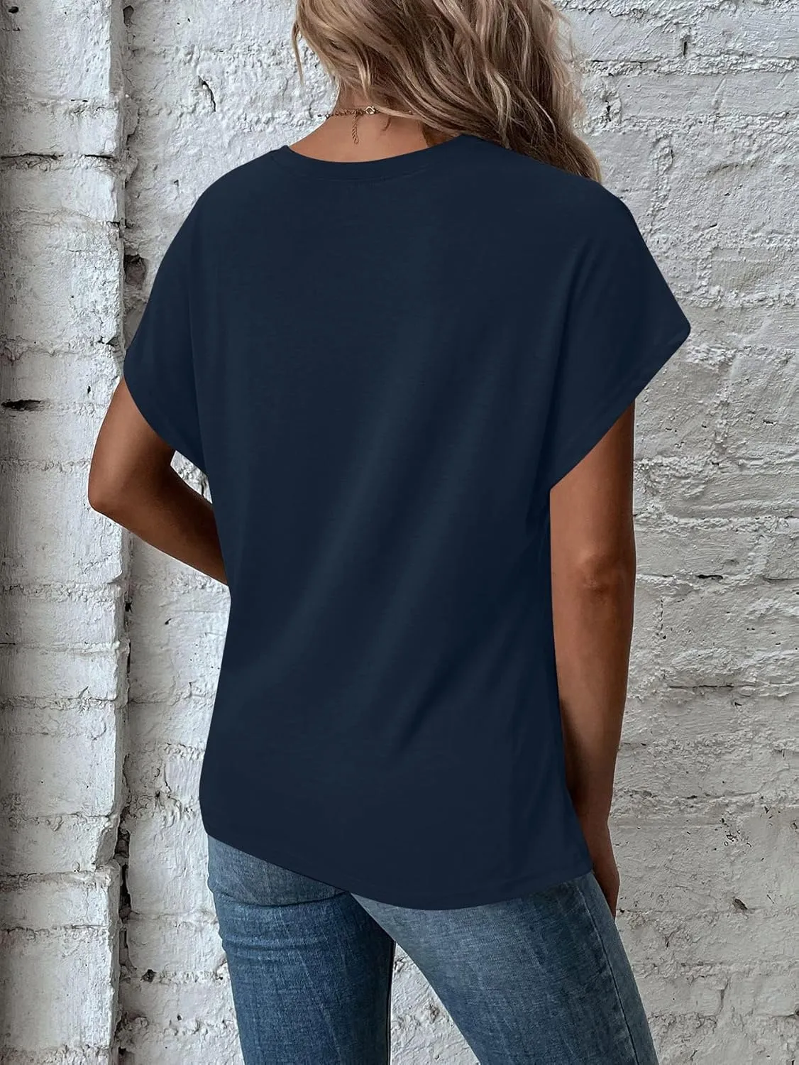 Remidoo Women's Asymmetrical Hem Round Neck Short Sleeve Twist Knot T Shirt Top