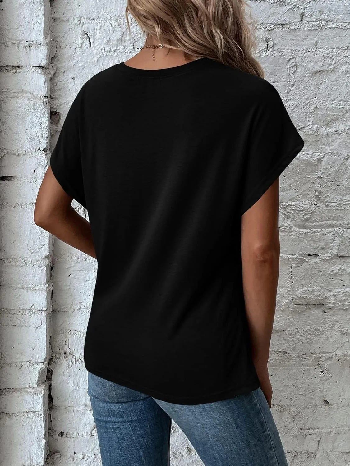 Remidoo Women's Asymmetrical Hem Round Neck Short Sleeve Twist Knot T Shirt Top