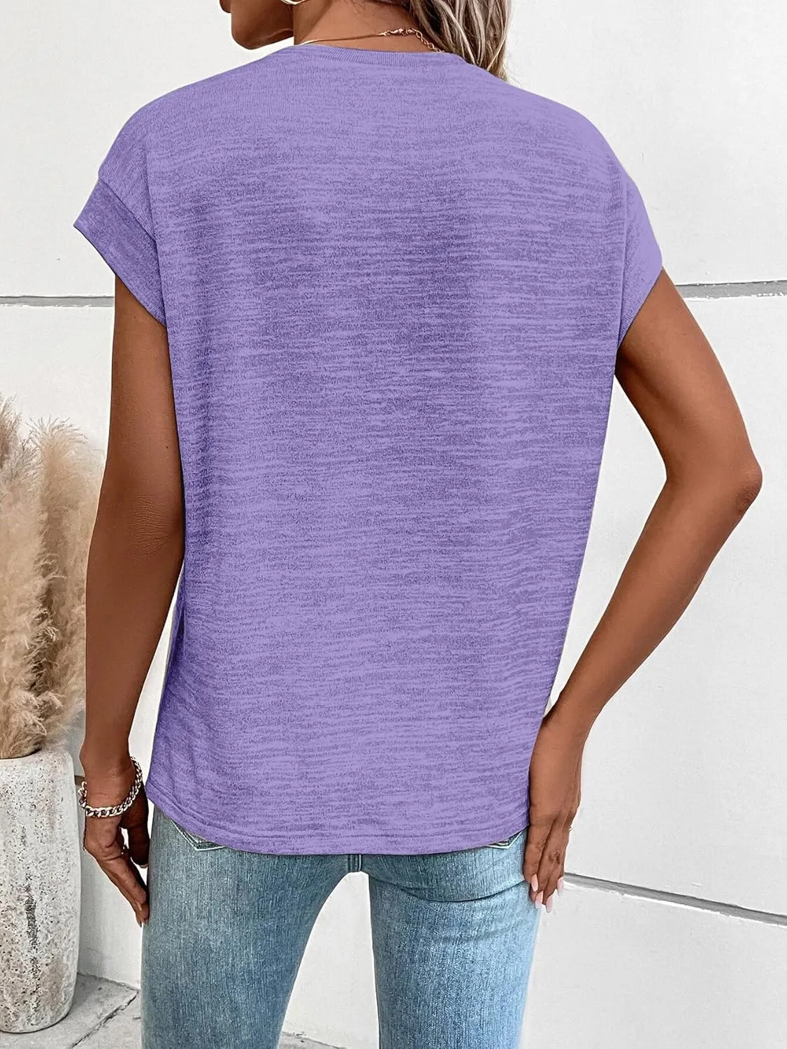 Remidoo Womens Cap Sleeve T Shirt Bat Wing Crew Neck Casual Basic Loose Fit Tee