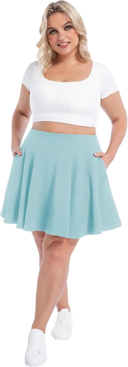 SEKINO Women's Plus Size Mini Skirts Basic Versatile Skorts with Pockets Stretchy Flared Pleated Casual Skirt Built in Shorts