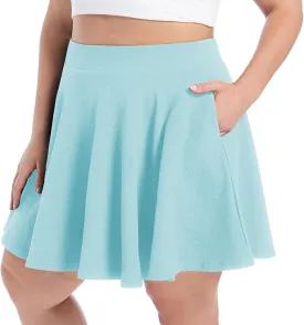 SEKINO Women's Plus Size Mini Skirts Basic Versatile Skorts with Pockets Stretchy Flared Pleated Casual Skirt Built in Shorts
