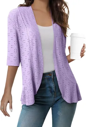 Sidefeel Lightweight Summer Cardigan for Women Spring Netted Knit Ruffle Half Sleeve Kimono Cover Ups