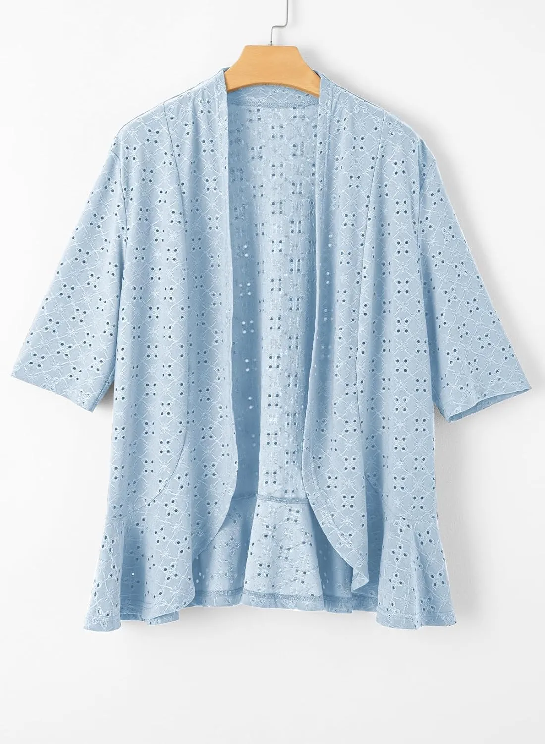 Sidefeel Lightweight Summer Cardigan for Women Spring Netted Knit Ruffle Half Sleeve Kimono Cover Ups
