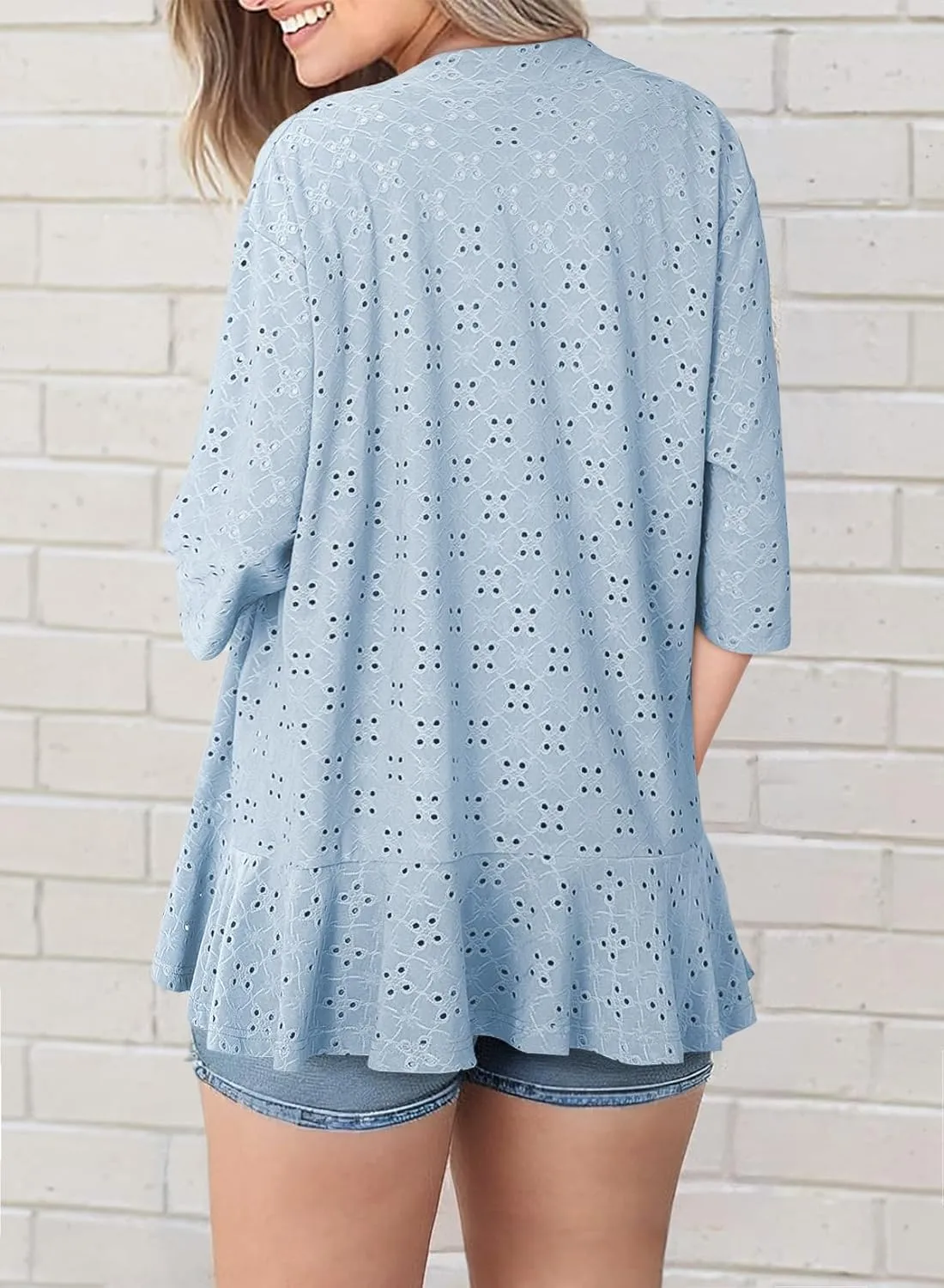Sidefeel Lightweight Summer Cardigan for Women Spring Netted Knit Ruffle Half Sleeve Kimono Cover Ups