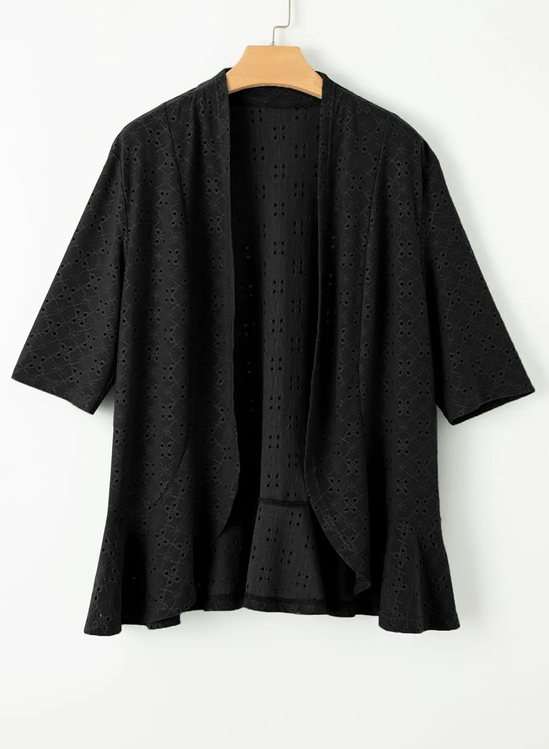 Sidefeel Lightweight Summer Cardigan for Women Spring Netted Knit Ruffle Half Sleeve Kimono Cover Ups