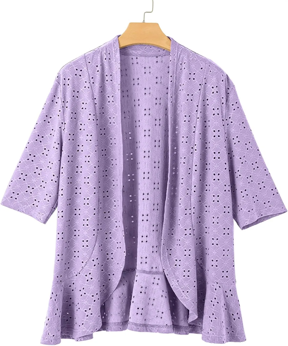 Sidefeel Lightweight Summer Cardigan for Women Spring Netted Knit Ruffle Half Sleeve Kimono Cover Ups