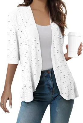 Sidefeel Lightweight Summer Cardigan for Women Spring Netted Knit Ruffle Half Sleeve Kimono Cover Ups