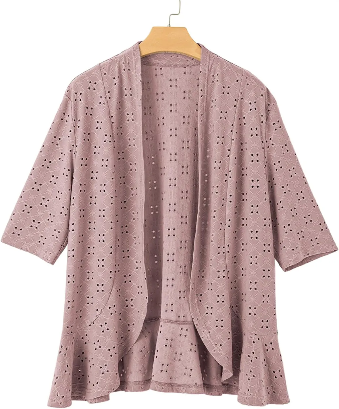 Sidefeel Lightweight Summer Cardigan for Women Spring Netted Knit Ruffle Half Sleeve Kimono Cover Ups