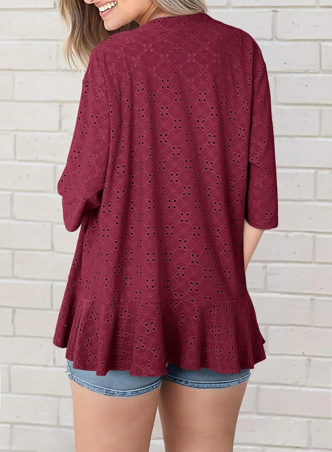 Sidefeel Lightweight Summer Cardigan for Women Spring Netted Knit Ruffle Half Sleeve Kimono Cover Ups