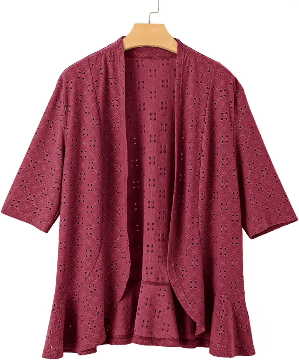 Sidefeel Lightweight Summer Cardigan for Women Spring Netted Knit Ruffle Half Sleeve Kimono Cover Ups