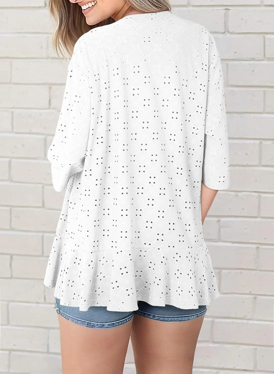 Sidefeel Lightweight Summer Cardigan for Women Spring Netted Knit Ruffle Half Sleeve Kimono Cover Ups
